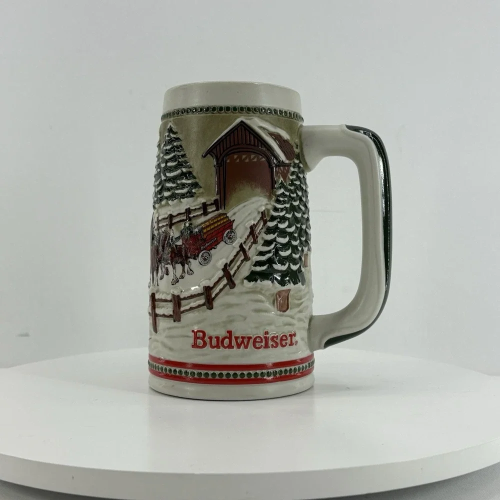Budweiser Clydesdales Holiday Collectible Beer Stein Lot Of 2‎ Handcrafted